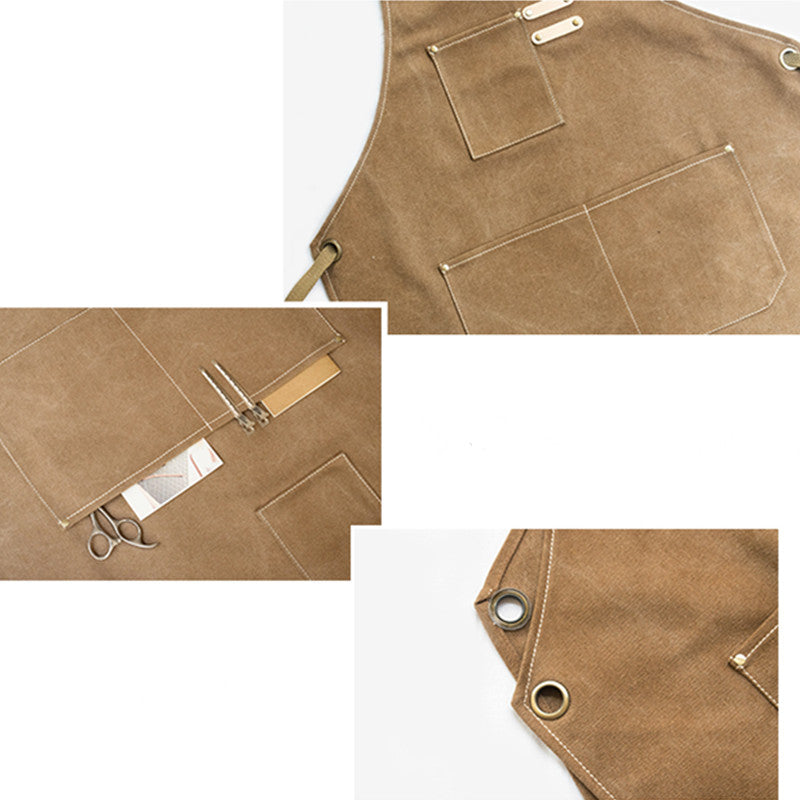 Cross-back Canvas Apron Gray Cafe Barista Bartender Pastry Chef Uniform Blue Florist Barber Hairdresser Work Wear