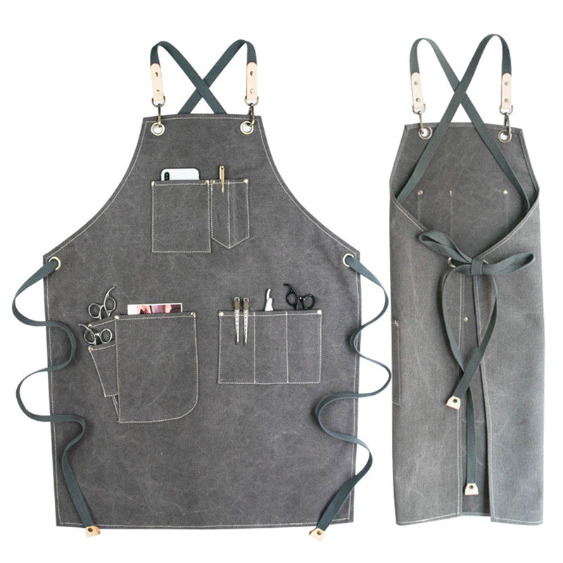Cross-back Canvas Apron Cafe Barista Bartender Restaurant Pastry Chef Uniform Florist Barber Hairdresser Grill BBQ Workwear