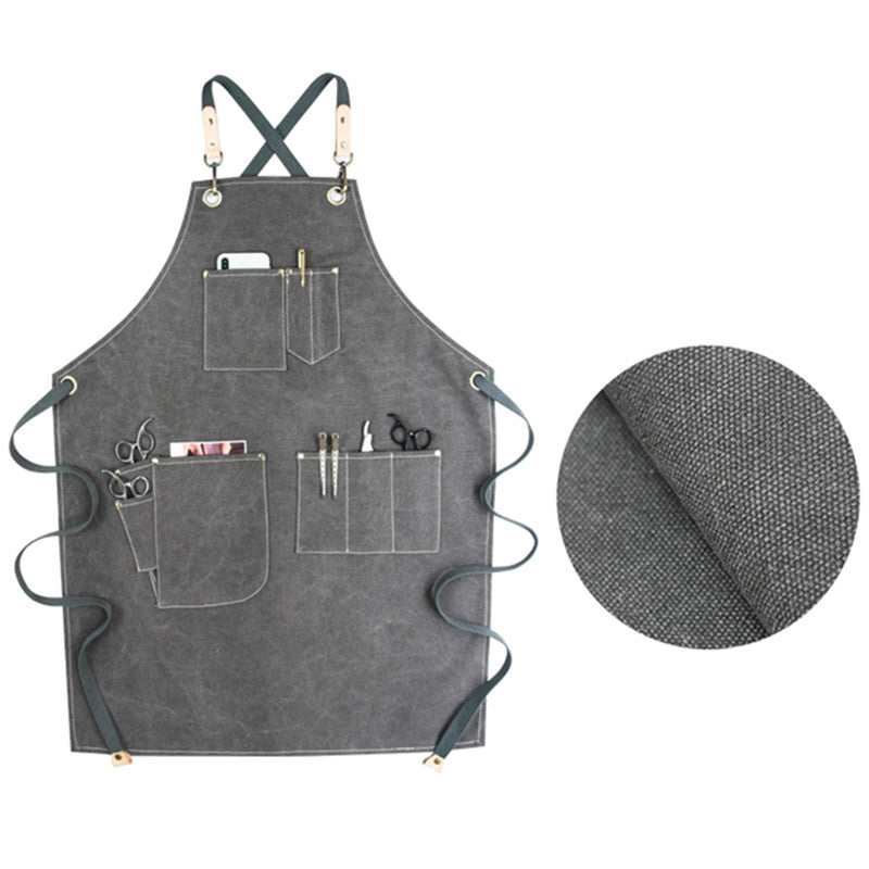 Cross-back Canvas Apron Cafe Barista Bartender Restaurant Pastry Chef Uniform Florist Barber Hairdresser Grill BBQ Workwear