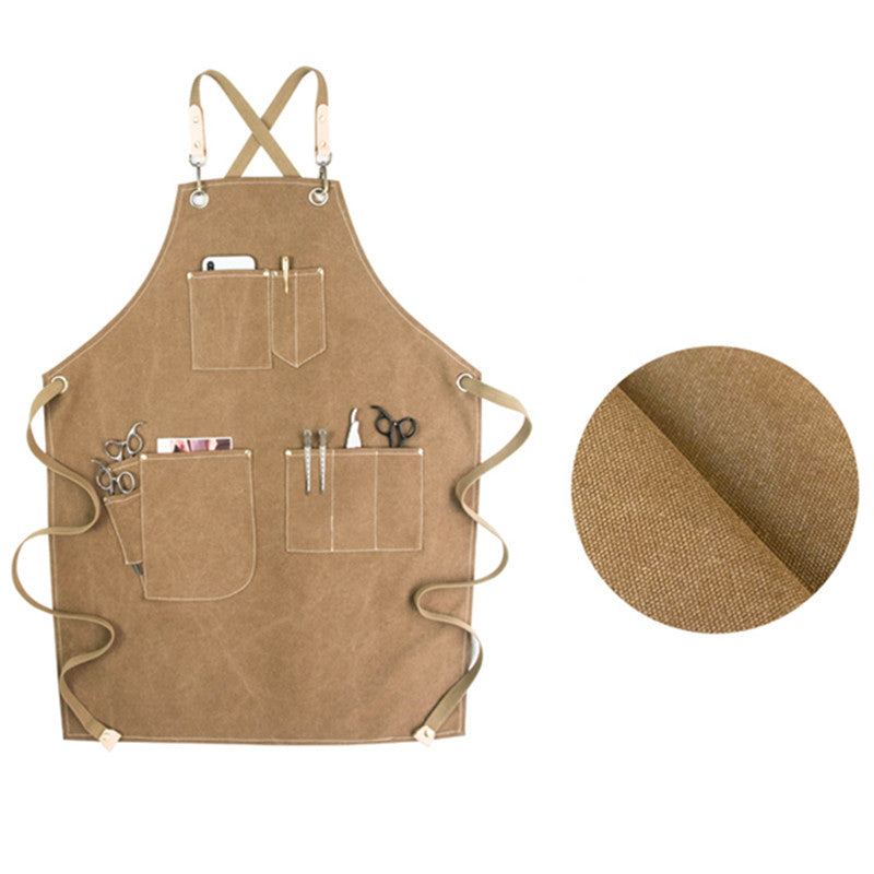 Cross-back Canvas Apron Cafe Barista Bartender Restaurant Pastry Chef Uniform Florist Barber Hairdresser Grill BBQ Workwear
