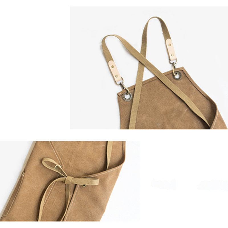 Cross-back Canvas Apron Cafe Barista Bartender Restaurant Pastry Chef Uniform Florist Barber Hairdresser Grill BBQ Workwear