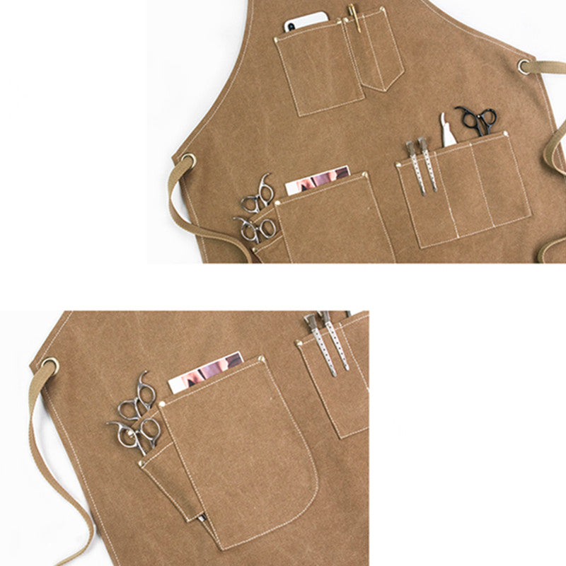 Cross-back Canvas Apron Cafe Barista Bartender Restaurant Pastry Chef Uniform Florist Barber Hairdresser Grill BBQ Workwear