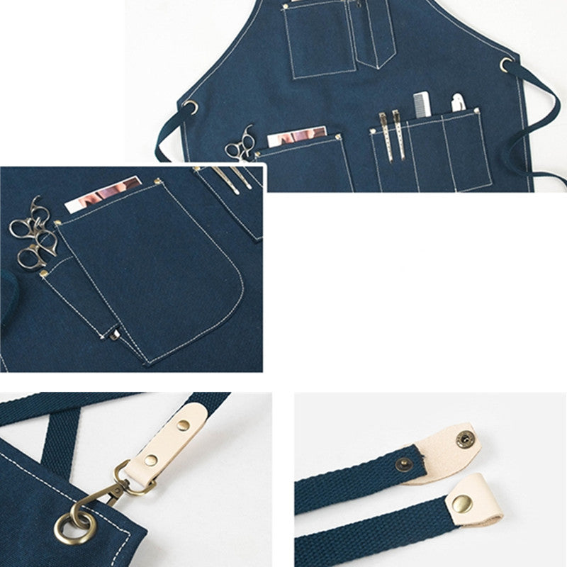 Cross-back Canvas Apron Cafe Barista Bartender Restaurant Pastry Chef Uniform Florist Barber Hairdresser Grill BBQ Workwear