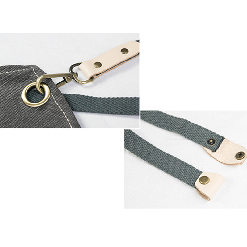 Cross-back Canvas Apron Cafe Barista Bartender Restaurant Pastry Chef Uniform Florist Barber Hairdresser Grill BBQ Workwear