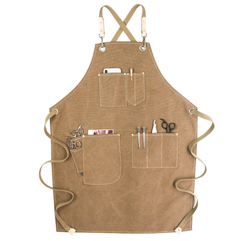 Cross-back Canvas Apron Cafe Barista Bartender Restaurant Pastry Chef Uniform Florist Barber Hairdresser Grill BBQ Workwear