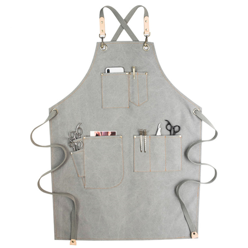 Cross-back Canvas Apron Cafe Barista Bartender Restaurant Pastry Chef Uniform Florist Barber Hairdresser Grill BBQ Workwear