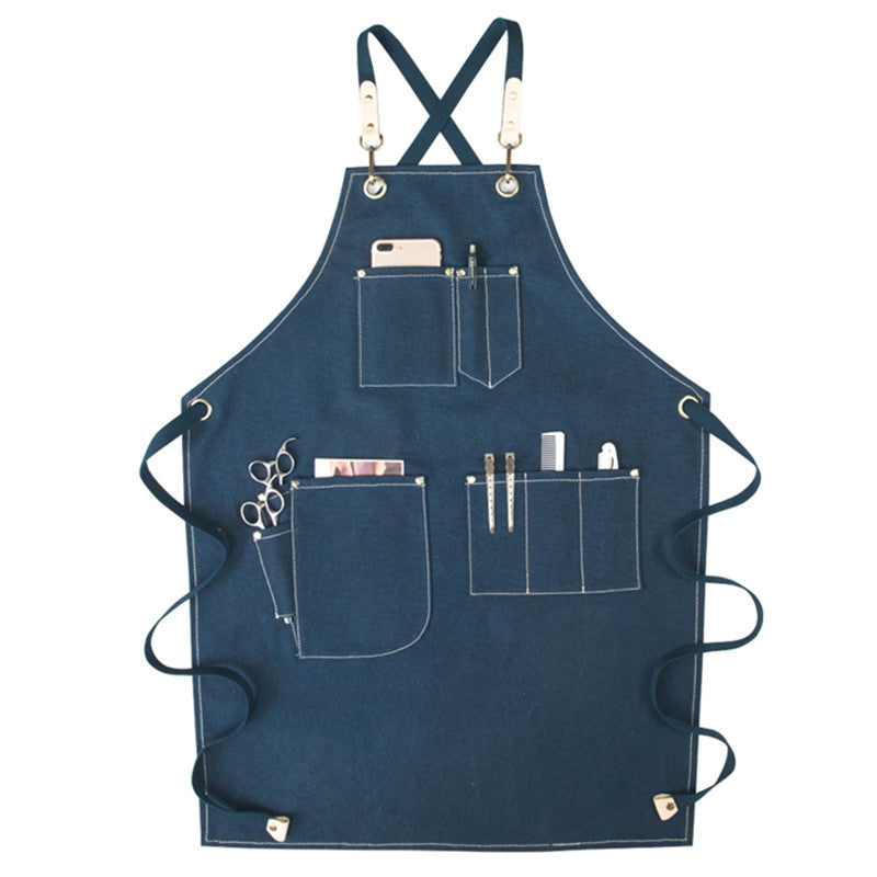 Cross-back Canvas Apron Cafe Barista Bartender Restaurant Pastry Chef Uniform Florist Barber Hairdresser Grill BBQ Workwear