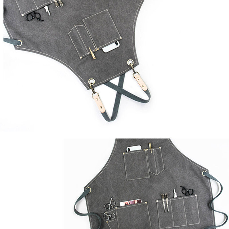 Cross-back Canvas Apron Cafe Barista Bartender Restaurant Pastry Chef Uniform Florist Barber Hairdresser Grill BBQ Workwear