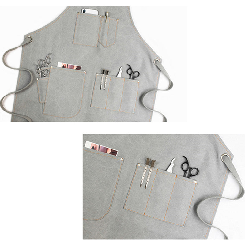 Cross-back Canvas Apron Cafe Barista Bartender Restaurant Pastry Chef Uniform Florist Barber Hairdresser Grill BBQ Workwear