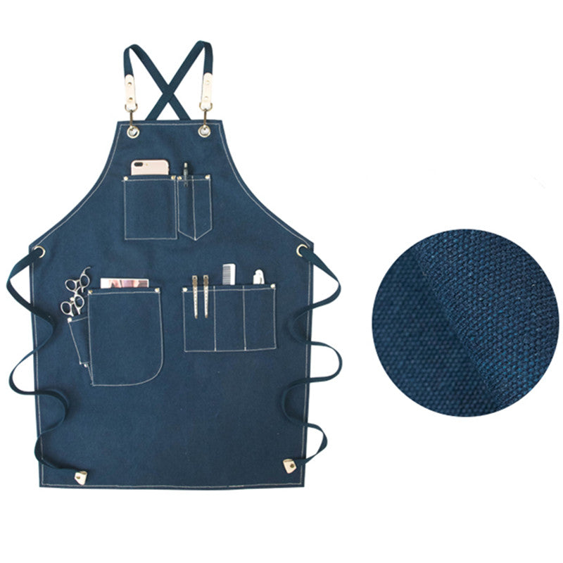Cross-back Canvas Apron Cafe Barista Bartender Restaurant Pastry Chef Uniform Florist Barber Hairdresser Grill BBQ Workwear