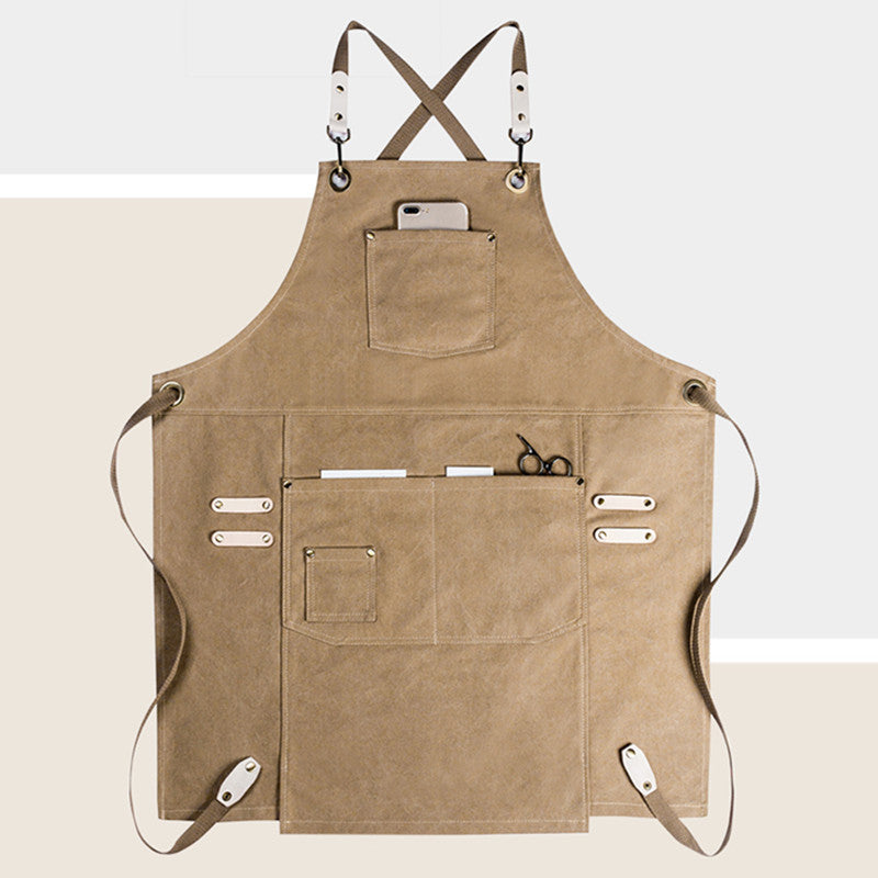 Khaki Cross-back Canvas Apron Pink Cafe Barista Bartender Restaurant Pastry Chef Uniform Black Florist Hairdresser Workwear