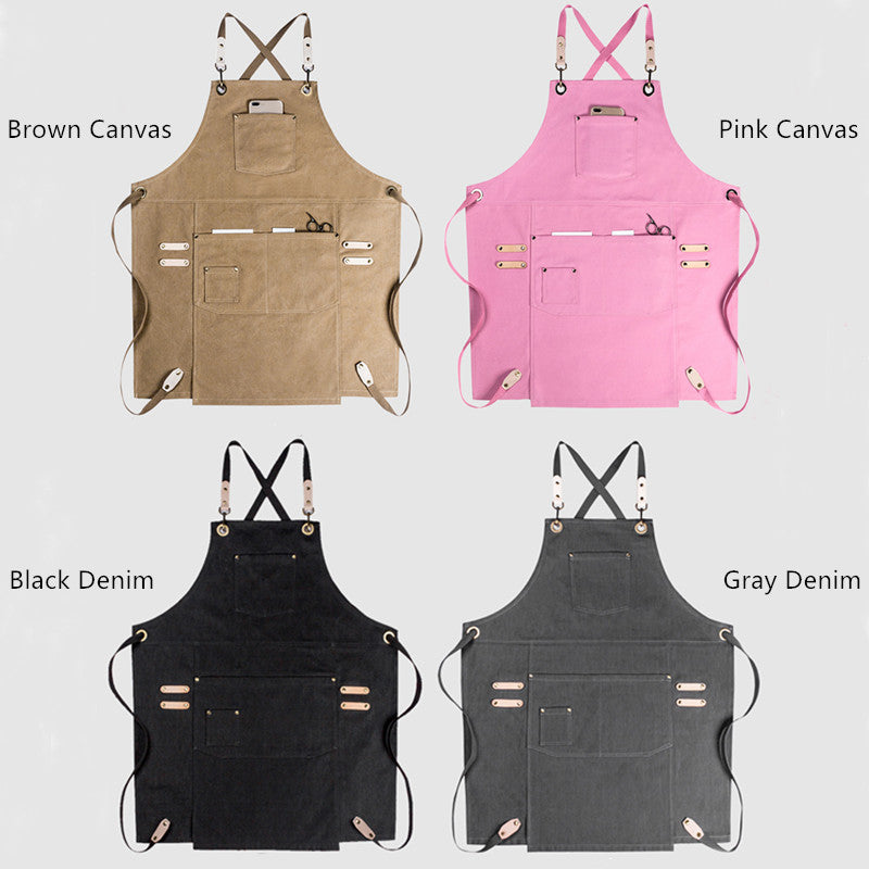 Khaki Cross-back Canvas Apron Pink Cafe Barista Bartender Restaurant Pastry Chef Uniform Black Florist Hairdresser Workwear