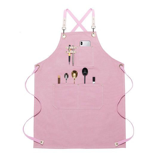 Cross-back Pink Canvas Apron Cafe Barista Bartender Bakery Pastry Chef Uniform Florist Painter Artist Gardener Workwear