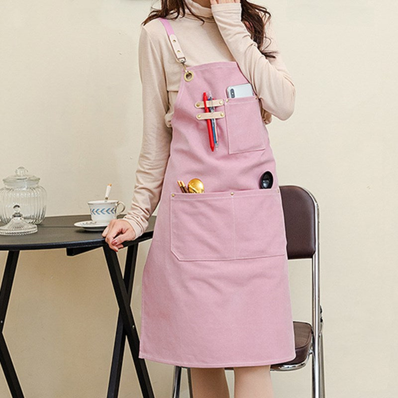Cross-back Pink Canvas Apron Cafe Barista Bartender Bakery Pastry Chef Uniform Florist Painter Artist Gardener Workwear