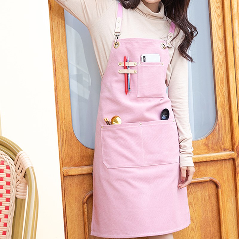 Cross-back Pink Canvas Apron Cafe Barista Bartender Bakery Pastry Chef Uniform Florist Painter Artist Gardener Workwear