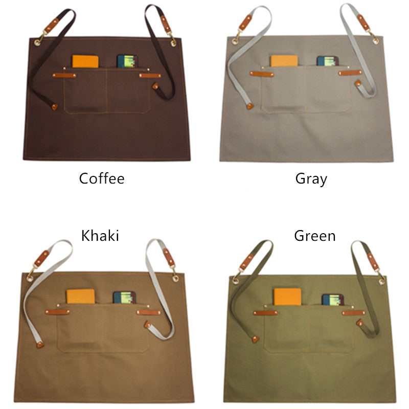 Gray Canvas Waist Apron Black Barista Bartender Pastry Chef Uniform Bistro Green Waiter Waitress Florist Work Wear