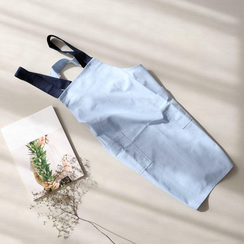 Blue Cotton Apron Brown Barista Cafe Bistro Salon Uniform Waiter Waitress Baker Florist Gardener Work Wear