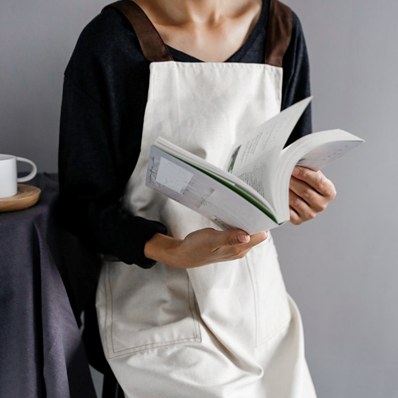 Blue Cotton Apron Brown Barista Cafe Bistro Salon Uniform Waiter Waitress Baker Florist Gardener Work Wear
