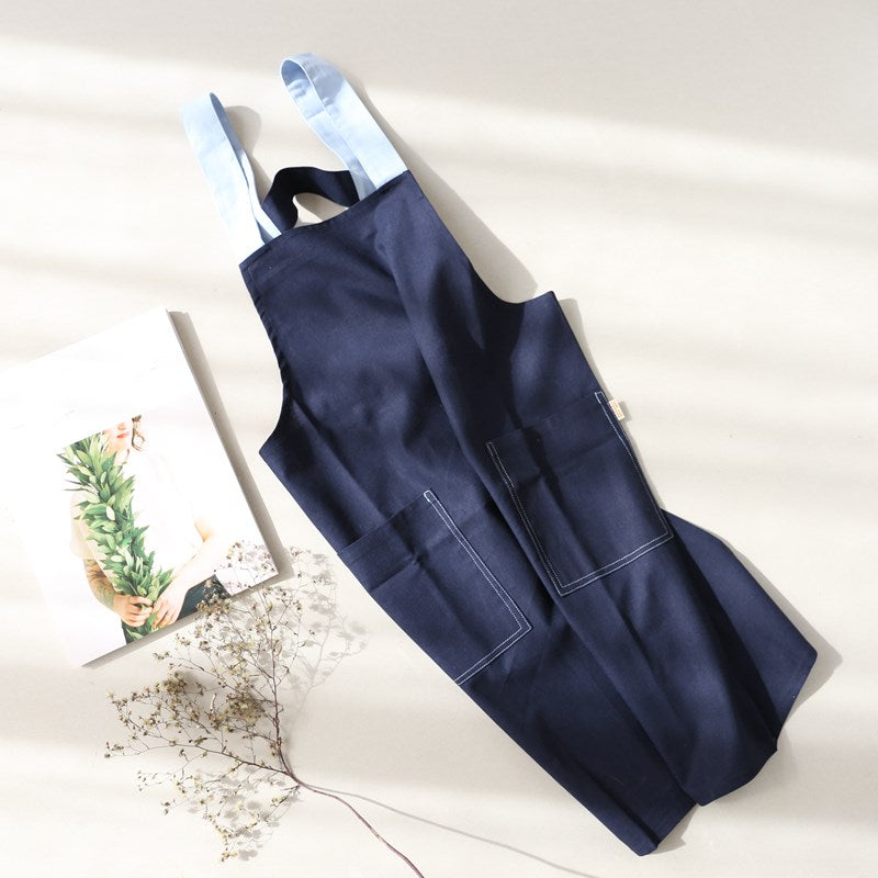 Blue Cotton Apron Brown Barista Cafe Bistro Salon Uniform Waiter Waitress Baker Florist Gardener Work Wear