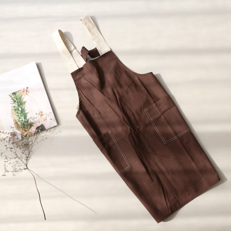 Blue Cotton Apron Brown Barista Cafe Bistro Salon Uniform Waiter Waitress Baker Florist Gardener Work Wear