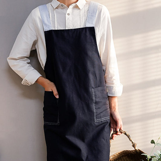 Blue Cotton Apron Brown Barista Cafe Bistro Salon Uniform Waiter Waitress Baker Florist Gardener Work Wear