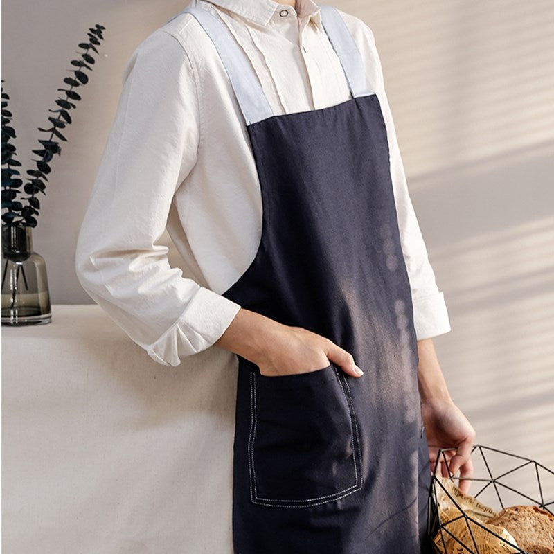 Blue Cotton Apron Brown Barista Cafe Bistro Salon Uniform Waiter Waitress Baker Florist Gardener Work Wear