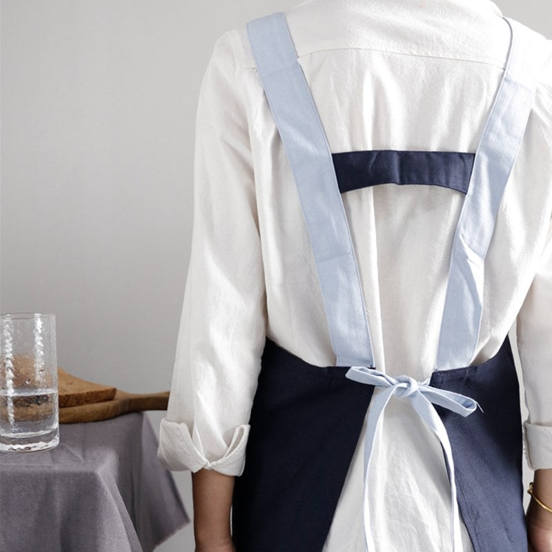 Blue Cotton Apron Brown Barista Cafe Bistro Salon Uniform Waiter Waitress Baker Florist Gardener Work Wear