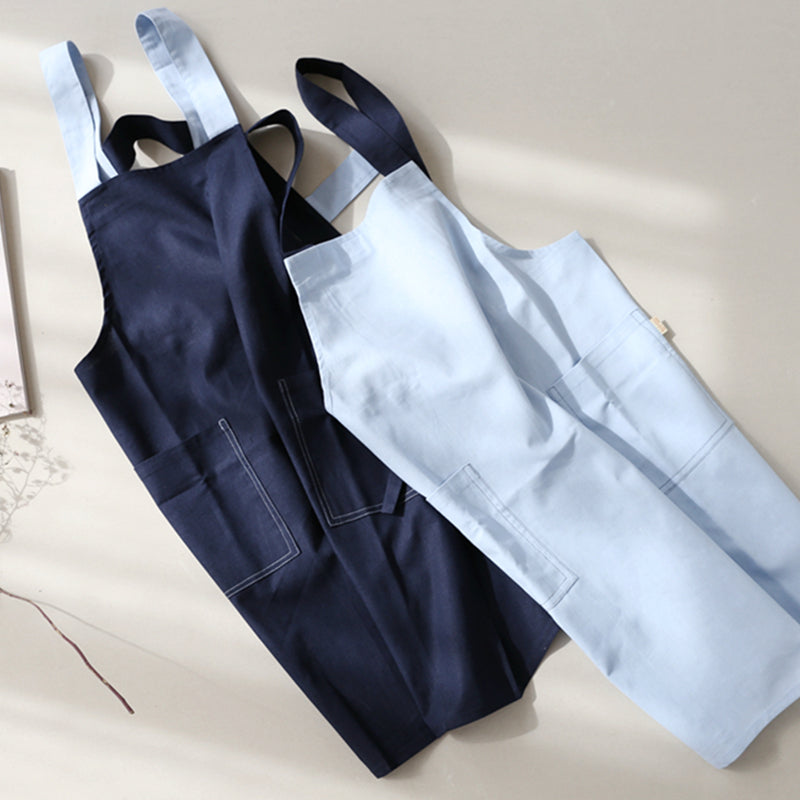 Blue Cotton Apron Brown Barista Cafe Bistro Salon Uniform Waiter Waitress Baker Florist Gardener Work Wear