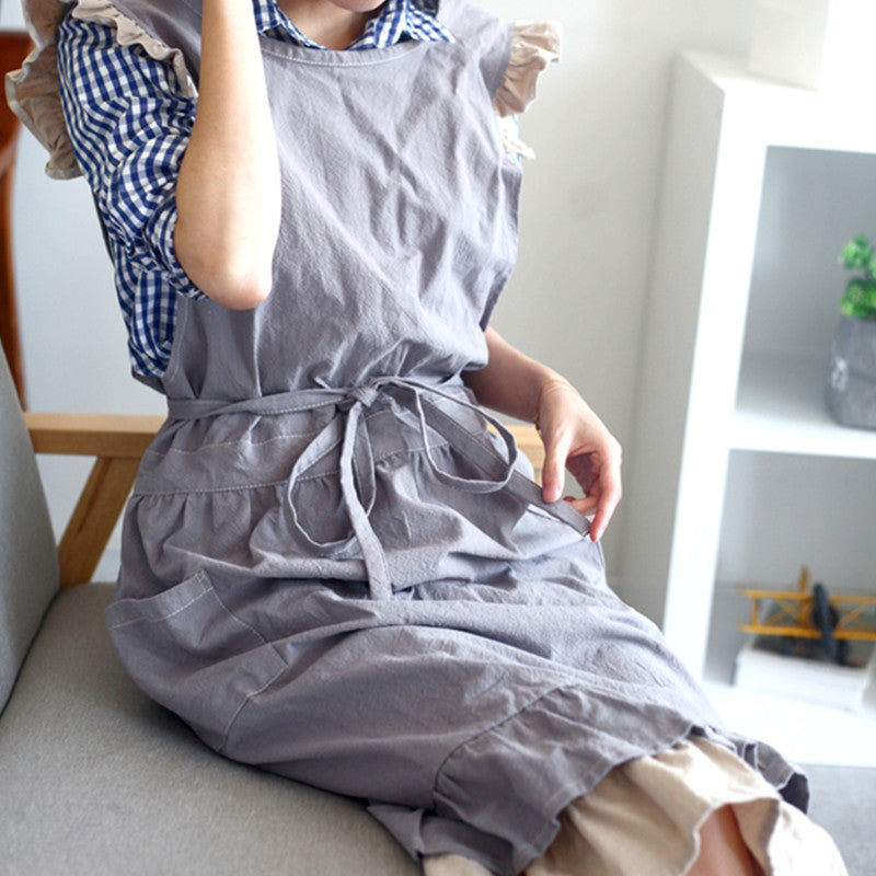 Gray Cotton Linen Apron Khaki Barista Restaurant Waitstaff Bartender Pastry Chef Baker Cafe Uniform Florist Craft Work Wear