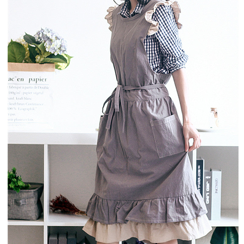 Gray Cotton Linen Apron Khaki Barista Restaurant Waitstaff Bartender Pastry Chef Baker Cafe Uniform Florist Craft Work Wear