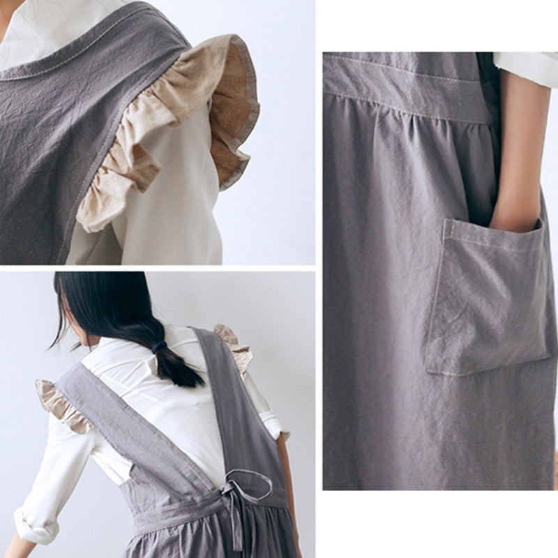 Gray Cotton Linen Apron Khaki Barista Restaurant Waitstaff Bartender Pastry Chef Baker Cafe Uniform Florist Craft Work Wear