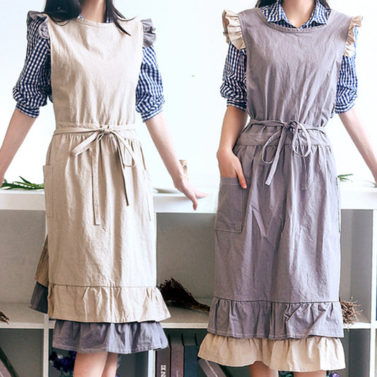 Gray Cotton Linen Apron Khaki Barista Restaurant Waitstaff Bartender Pastry Chef Baker Cafe Uniform Florist Craft Work Wear