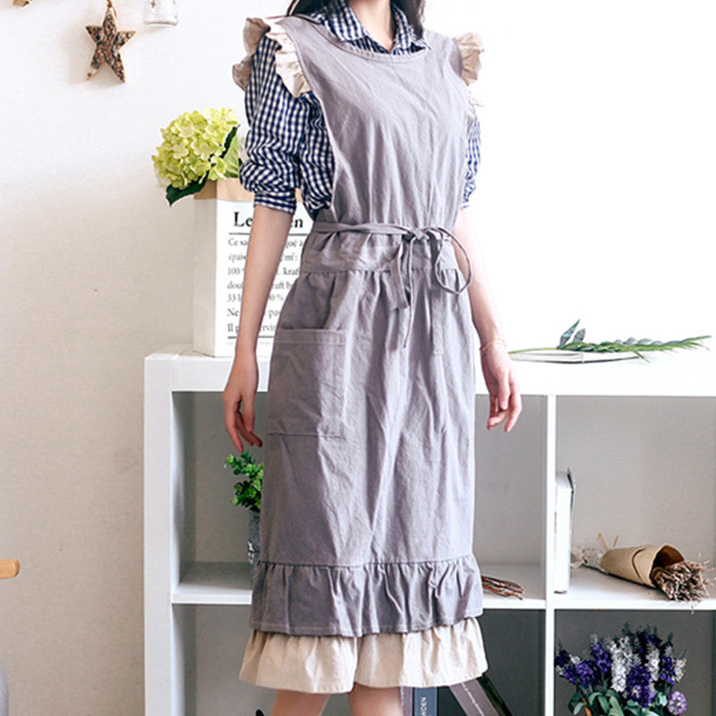 Gray Cotton Linen Apron Khaki Barista Restaurant Waitstaff Bartender Pastry Chef Baker Cafe Uniform Florist Craft Work Wear