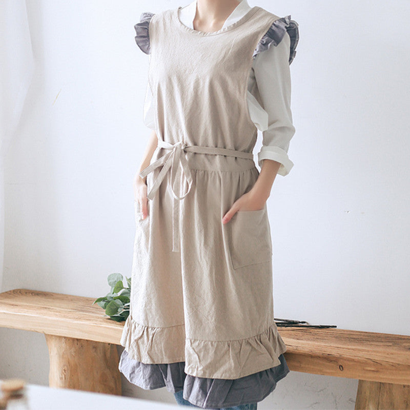 Gray Cotton Linen Apron Khaki Barista Restaurant Waitstaff Bartender Pastry Chef Baker Cafe Uniform Florist Craft Work Wear