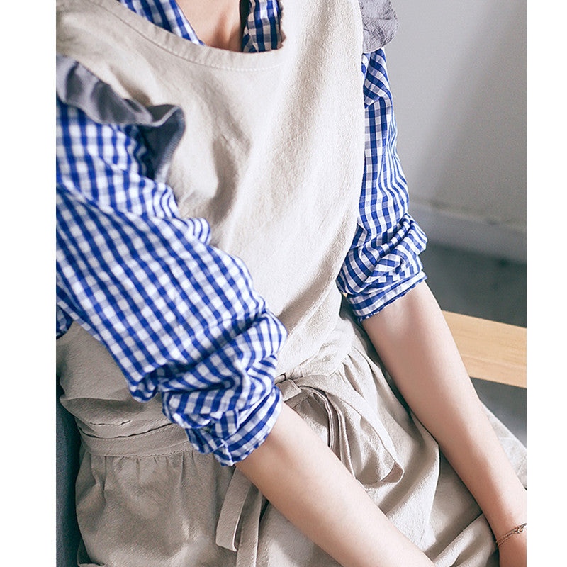 Gray Cotton Linen Apron Khaki Barista Restaurant Waitstaff Bartender Pastry Chef Baker Cafe Uniform Florist Craft Work Wear