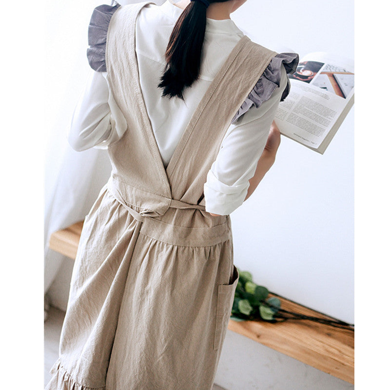 Gray Cotton Linen Apron Khaki Barista Restaurant Waitstaff Bartender Pastry Chef Baker Cafe Uniform Florist Craft Work Wear