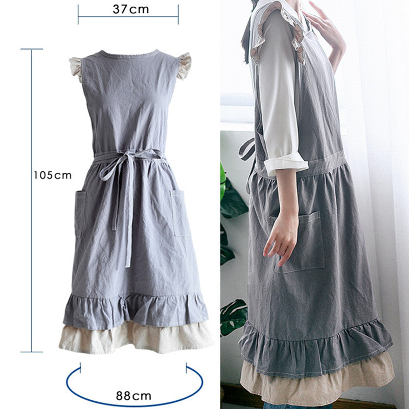Gray Cotton Linen Apron Khaki Barista Restaurant Waitstaff Bartender Pastry Chef Baker Cafe Uniform Florist Craft Work Wear