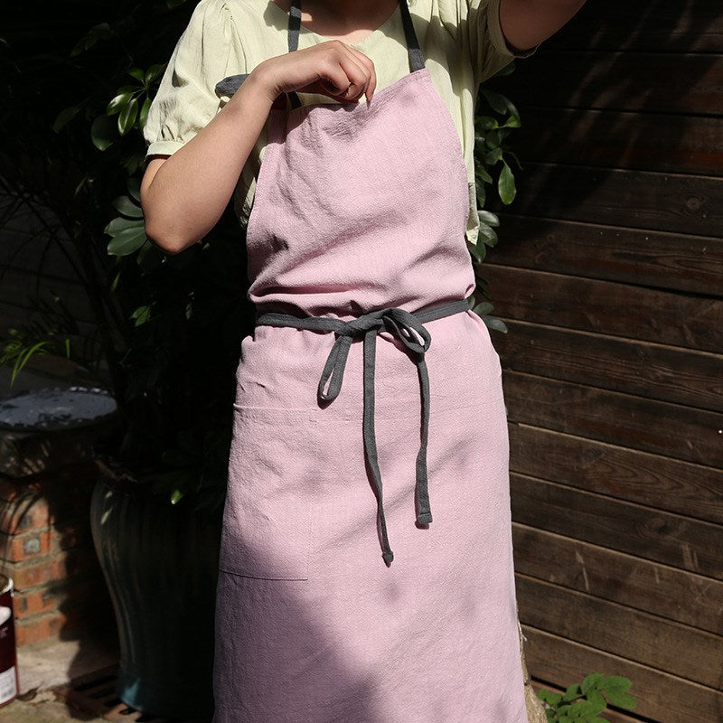 Green Cotton Apron Blue Home Kitchen Cooking Baking Painting Work Wear Cafe Barista Restaurant Waitress Florist Uniform