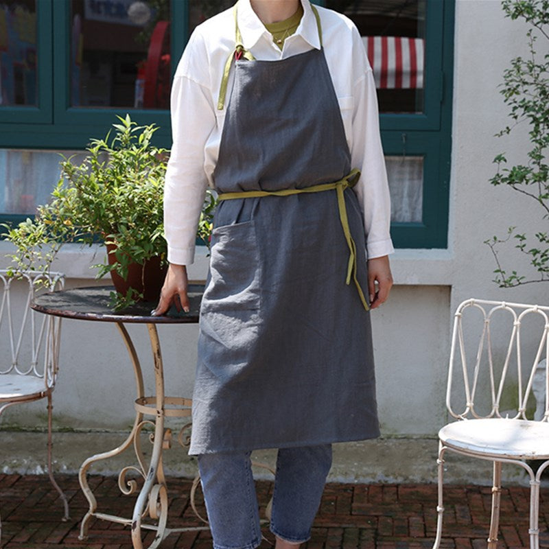 Green Cotton Apron Blue Home Kitchen Cooking Baking Painting Work Wear Cafe Barista Restaurant Waitress Florist Uniform