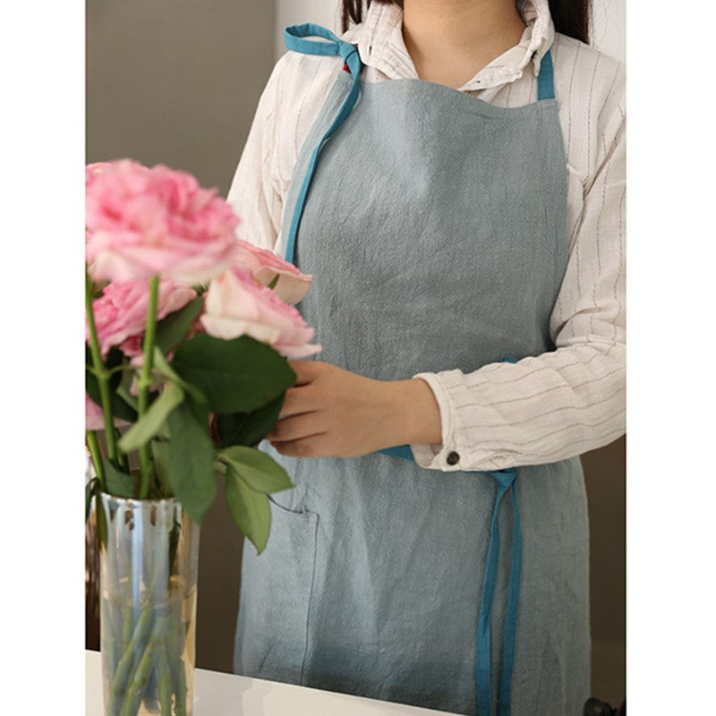 Green Cotton Apron Blue Home Kitchen Cooking Baking Painting Work Wear Cafe Barista Restaurant Waitress Florist Uniform
