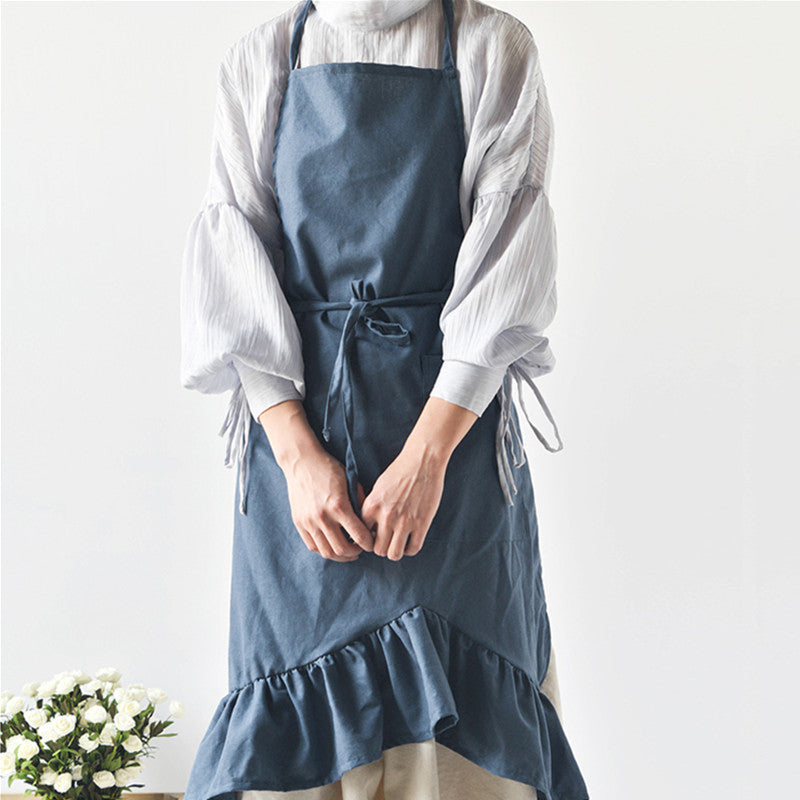 Blue Pink Gray Cotton Apron Florist Artist Waitress Barista Uniform Home Cooking Baking Painting Craft Work Wear