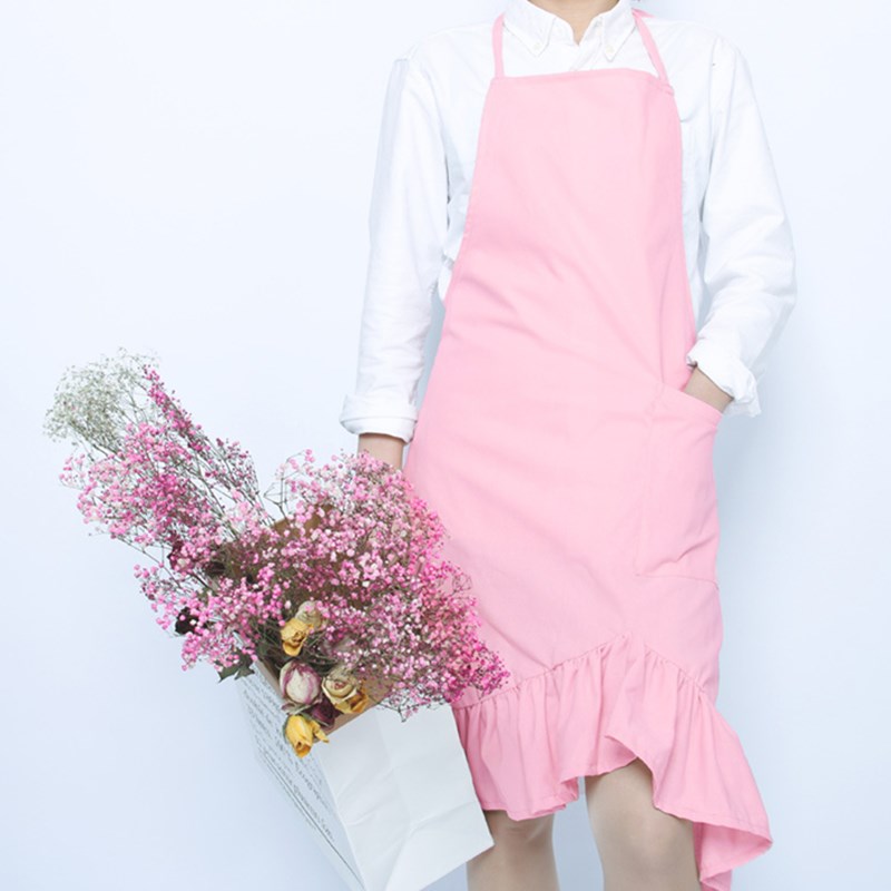 Blue Pink Gray Cotton Apron Florist Artist Waitress Barista Uniform Home Cooking Baking Painting Craft Work Wear