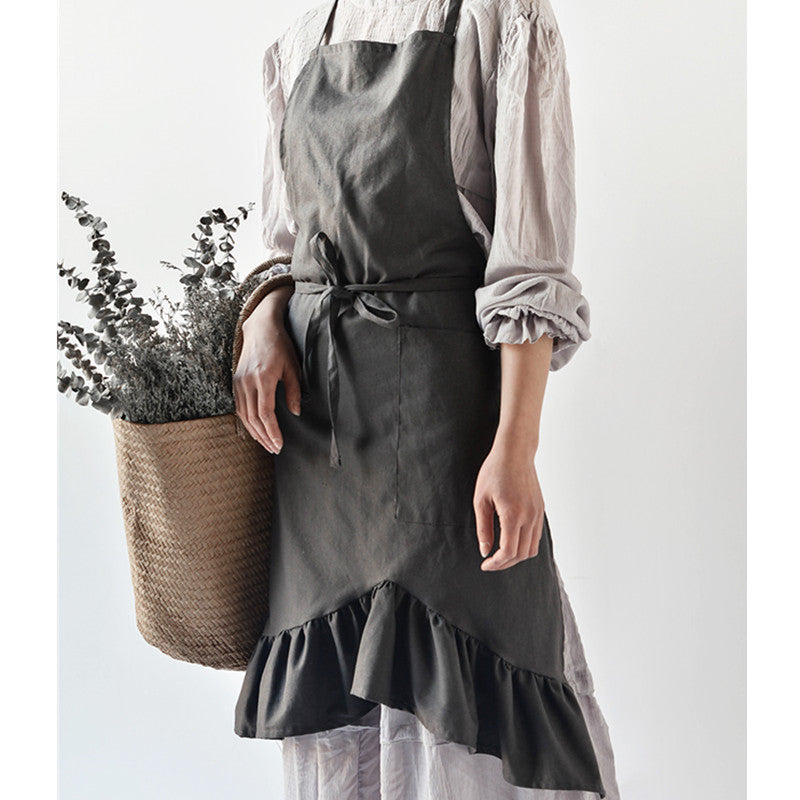 Blue Pink Gray Cotton Apron Florist Artist Waitress Barista Uniform Home Cooking Baking Painting Craft Work Wear