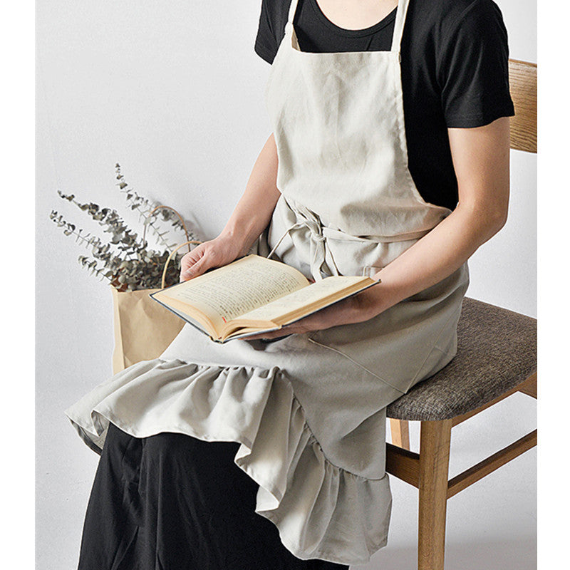 Blue Pink Gray Cotton Apron Florist Artist Waitress Barista Uniform Home Cooking Baking Painting Craft Work Wear