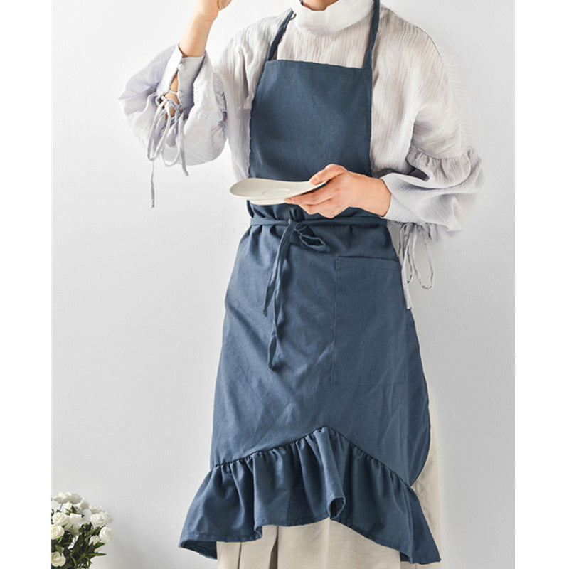 Blue Pink Gray Cotton Apron Florist Artist Waitress Barista Uniform Home Cooking Baking Painting Craft Work Wear