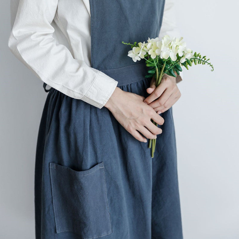 Cross-back Cotton Apron Pink Cafe Barista Restaurant Waitress Bakery Florist Uniform Blue Cooking Baking Crafting Work Wear