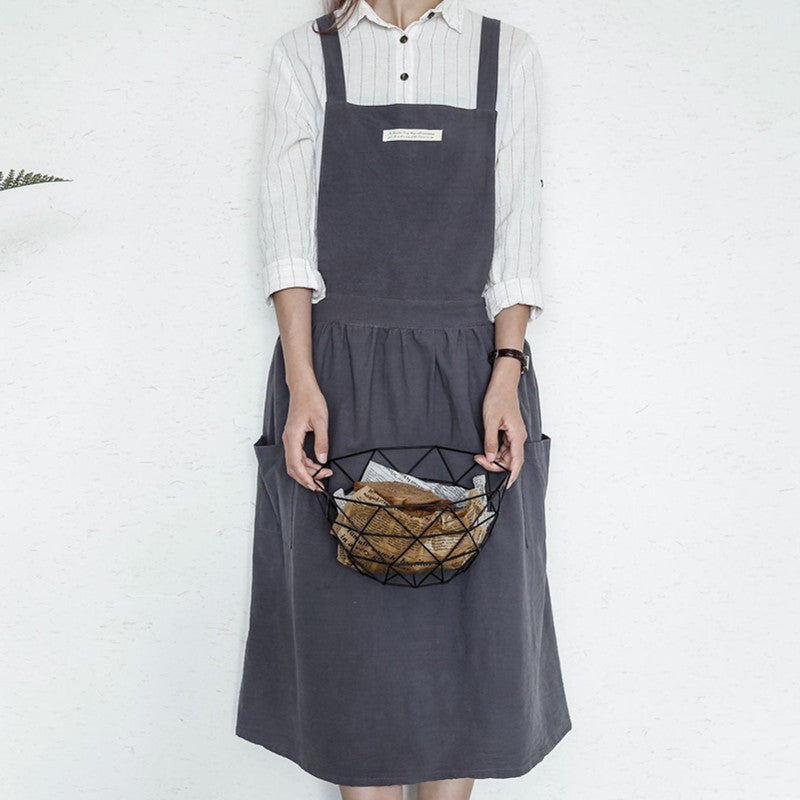 Cross-back Cotton Apron Pink Cafe Barista Restaurant Waitress Bakery Florist Uniform Blue Cooking Baking Crafting Work Wear