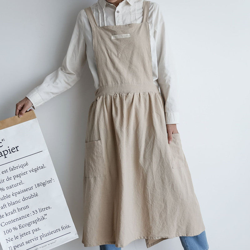 Cross-back Cotton Apron Pink Cafe Barista Restaurant Waitress Bakery Florist Uniform Blue Cooking Baking Crafting Work Wear