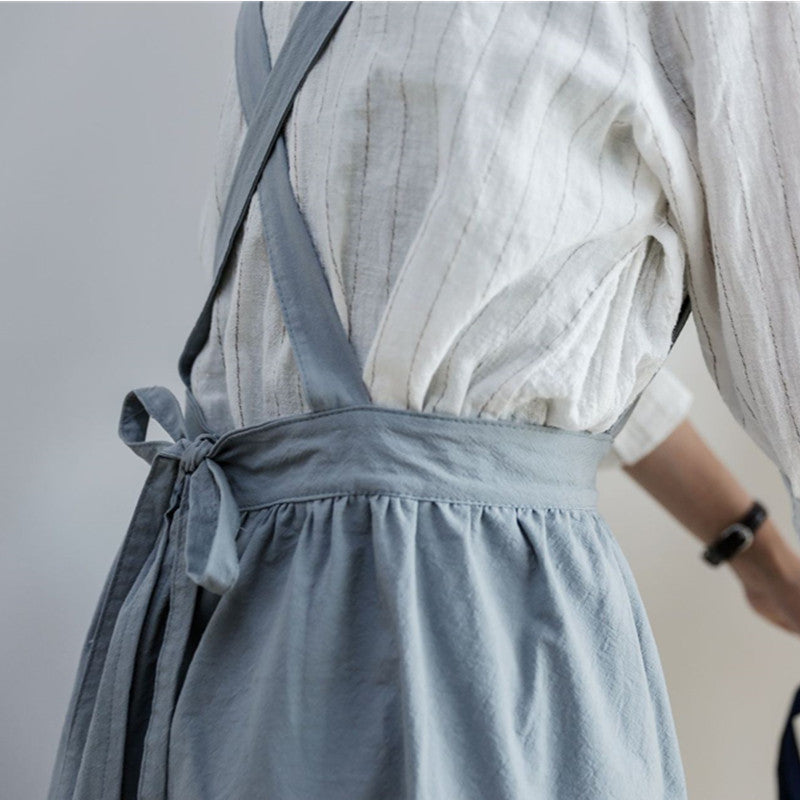 Cross-back Cotton Apron Pink Cafe Barista Restaurant Waitress Bakery Florist Uniform Blue Cooking Baking Crafting Work Wear