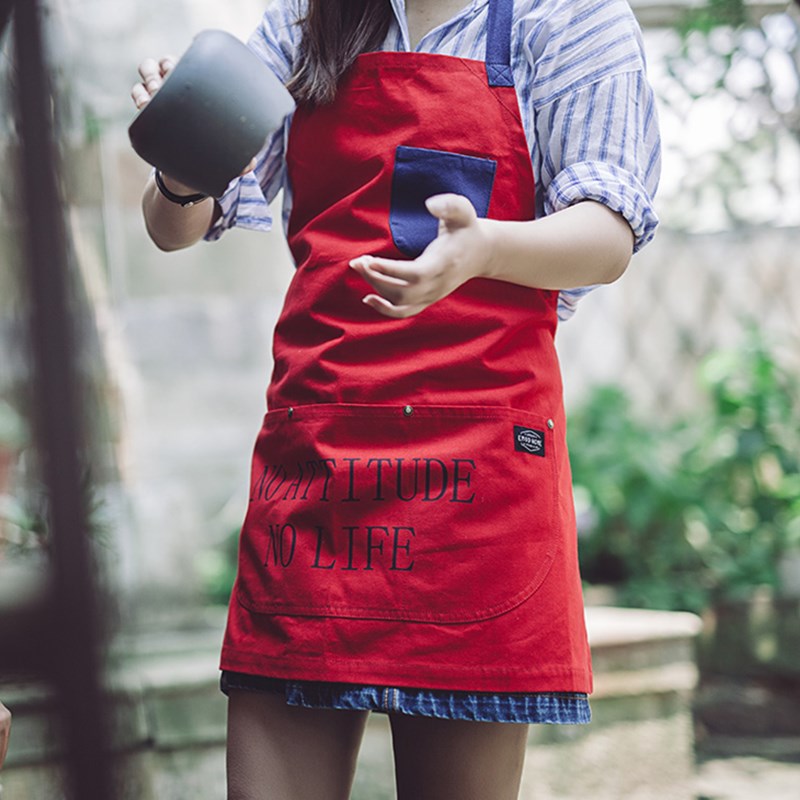 Yellow Cotton Apron Red Restaurant Cafe Barista Bartender Pastry Chef Catering Uniform Orange Florist Artist Gardener Workwear